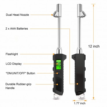 Digital Tire Pressure Gauge 230 PSI RV Heavy Duty Dual Head Stainless Steel Made for Truck Car with Larger Backlit LCD